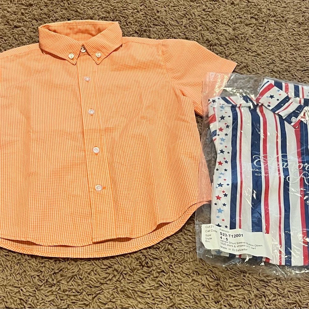 Eleanor Rose Orange Gingham Kids Button Down Shirt
